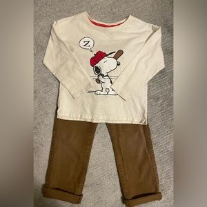 Charlie Brown Snoopy long sleeve tee and cords size 5.